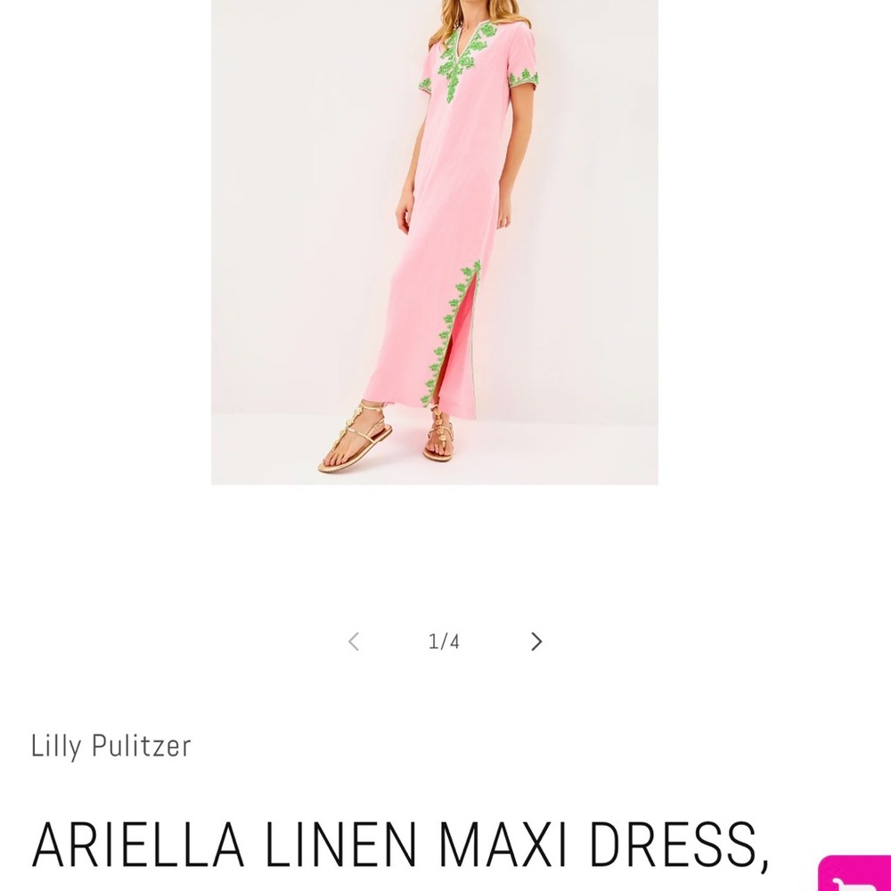 Lilly Pulitzer Pink Maxi Linen Caftan Ariella Green Embroidery - Picture 8 of 17
